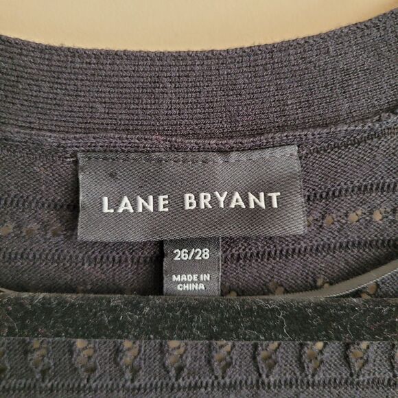 Lane Byrant Womens Cardigan Sweater Plus Size 26 28 Black Pointelle Tunic Length - Picture 2 of 11